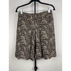 Ann Taylor Tan Brown Pleated Animal Print Wool Silk Blend Gold Belted Skirt Sz 4